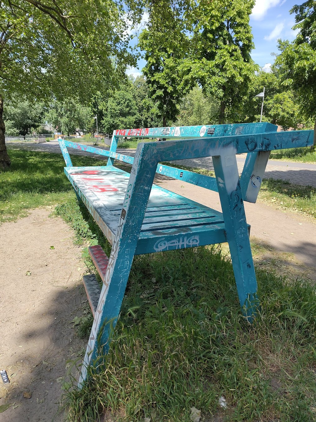 The Big Bench Berlin beside the canal on a sunny day